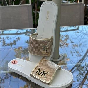 Michael Kors Metallic Gold Slide Sandals size 10